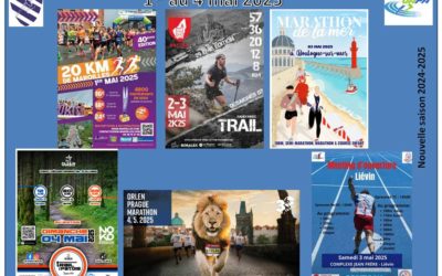 Le premier  long week-end de mai avec le groupe hors stade et trail présent à Maroilles le 1er mai / en Ardèche Liévin et Boulogne sur Mer le 3 mai pour finir à Prague et au parc  d’Ohlain hier dimanche 4 mai.
