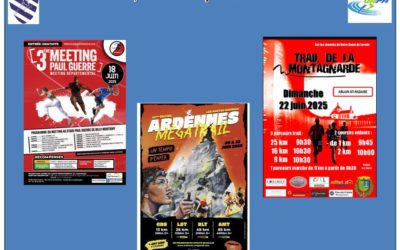 Mercredi 18/6 Meeting de Billy Montigny, Samedi 21/06 Ardennes Méga trail et Dimanche 22/06 la Montagnarde d’Ablain St Nazaire voici le programme des Hors stade du JA Fretin/VAFA