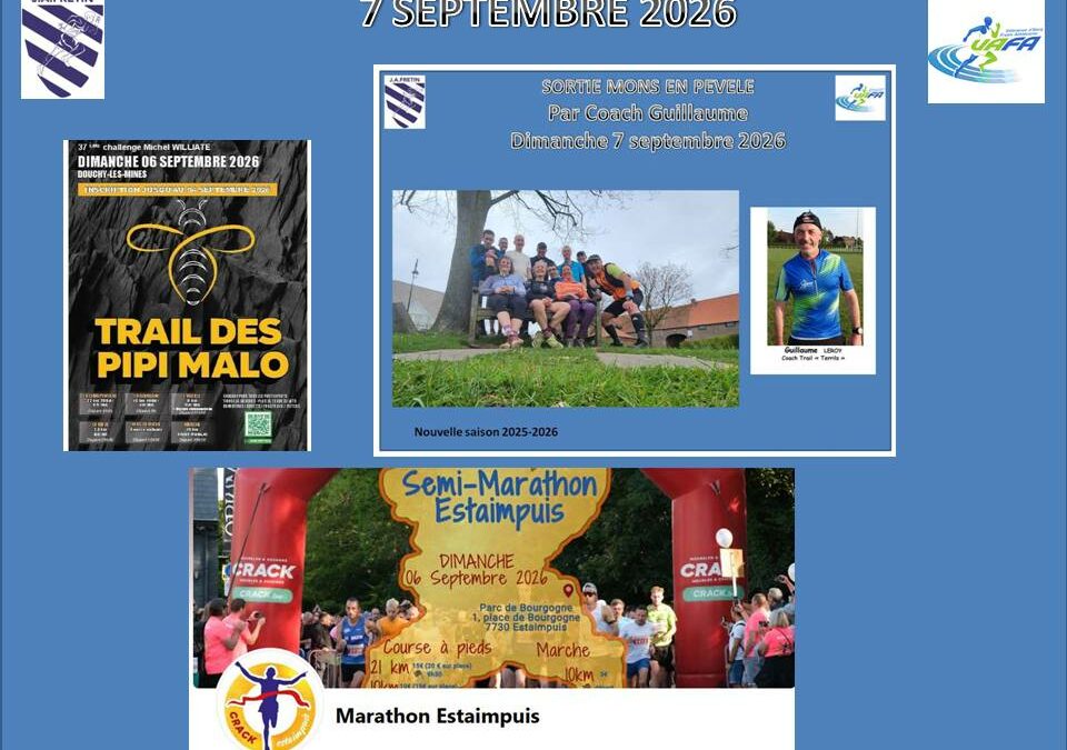 Reprise en douceur pour ce premier week-end de la nouvelle saison 2026 2027 2 courses à suivre plus un entraînement trail à Mons en Pévèle et une sortie préparation marathon de Lille